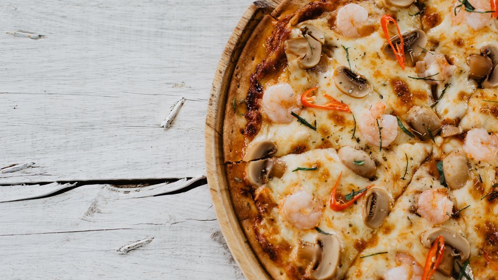 pizza mit shrimps